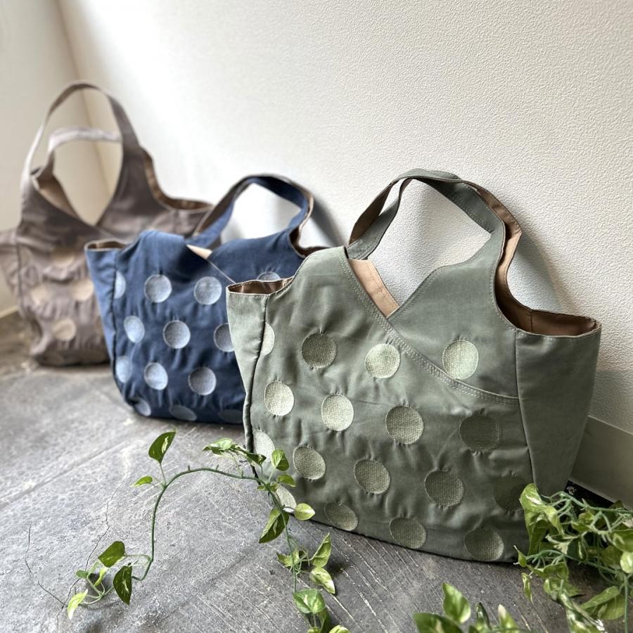 ピーチスキン風ドット刺繍 クリテトートバッグ 全3カラー